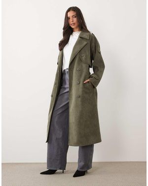 Aria Cove Faux Suede Belted Trench Maxi Coat - Natural