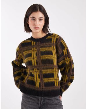 ASOS – oversize-strickpullover mit angerautem karomuster - Grau