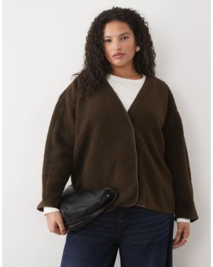Vila Curve V Neck Teddy Jacket - Brown