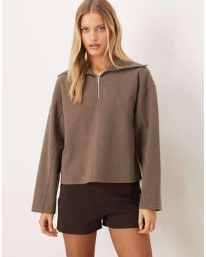 Mango Sweatshirt Met Opstaande Boord En Korte Rits - Bruin