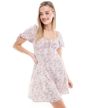 Wednesday's Girl Tie Detail Chintzy Floral Mini Dress - Pink