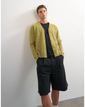TOPMAN Classic Fit Brushed Knitted Cardigan - Green