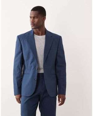ASOS Smal Colbert Van 100% Katoen Met Linnenlook - Blauw
