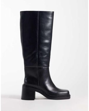 ASOS Stivali Al Ginocchio Neri Con Tacco Largo Cadence Da Infilare - Blu