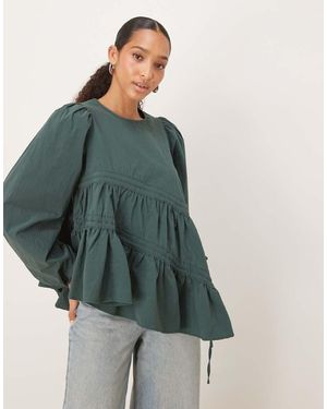 Ghospell Asymmetric Drawstring Top - Green