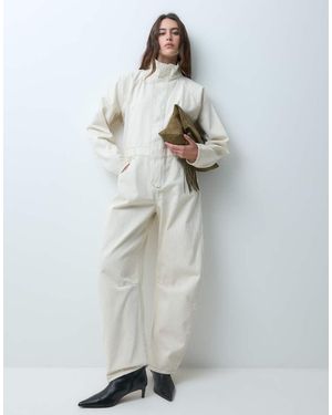 ASOS Denim Funnel Neck Jumpsuit - Natural