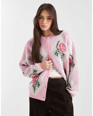 Miss Selfridge Argyle Floral Cardigan - Pink