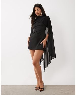ASOS Mini Dress With Sheer Cape Shoulder - Black