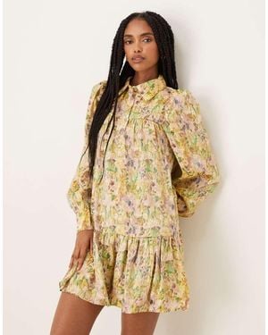 Collective The Label Tiered Puff Sleeve Mini Dress - Natural