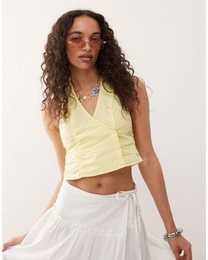 Monki Halter Neck Wrap Top With Ruched Sides - Green