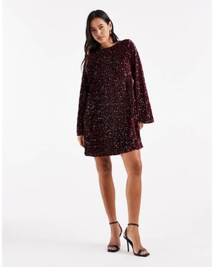 Pieces Sequin Mini Dress With Ribbon Bow Back - Red