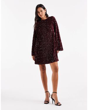 Pieces Sequin Mini Dress With Ribbon Bow Back - Red