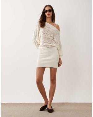 Miss Selfridge Off Shoulder Crochet Mix Dress - Natural