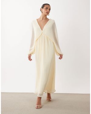 Gina Tricot Long Sleeve Flowy Pleated Maxi Dress - White