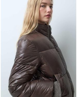 Pieces Cappotto Corto Imbottito Con Collo A Imbuto - Grigio