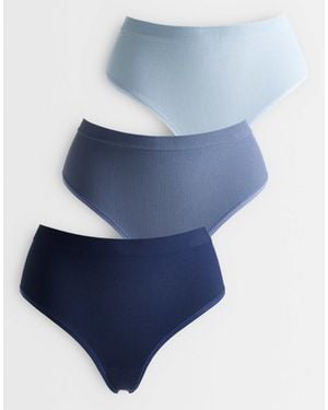 Lindex 3 Pack Seamless Rib High Waist Thongs - Blue