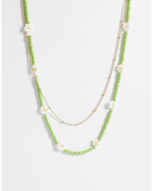 ONLY Pack De 2 Collares Verdes De Cuentas Con Diseño De Margaritas De - Metálico
