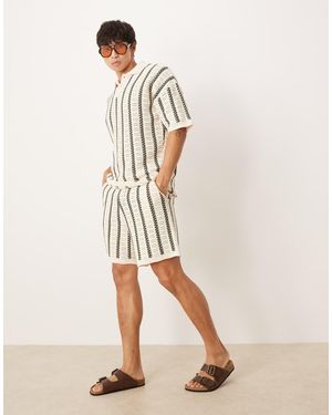 ASOS Crochet Knitted Shorts With Stripe Pattern Co-ord - Natural