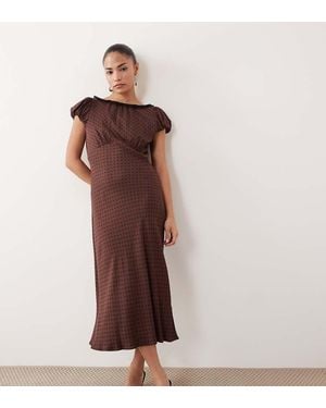Nobody's Child Petite Marianna Boat Neck Puff Sleeve Midi Dress - Brown