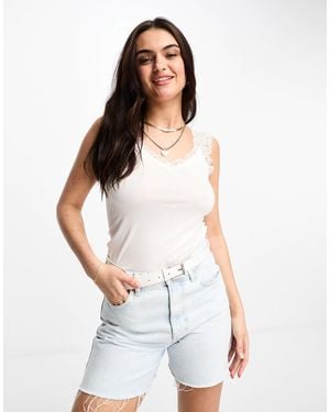 Pieces V Neck Lace Trim Vest - White