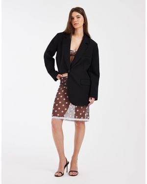 ASOS Sadie Sheer Mesh Polka Dot Midi Slip Skirt - White