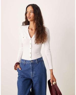 New Look Body Sporco A Maniche Lunghe Con Scollo A V E Bottoni - Blu