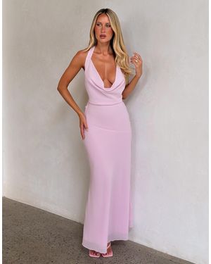 Tiger Mist Zyla Chiffon Halter Cowl Neck Fishtail Maxi Dress - Pink