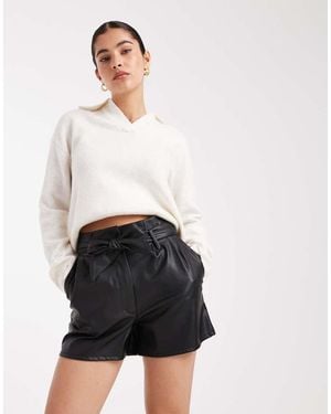 Miss Selfridge Faux Leather Belted Shorts - White