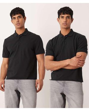 ASOS Essentials 2 Pack Regular Fit Polos - Black