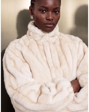ASOS 80's Oversized Faux Fur Bomber Coat - Natural