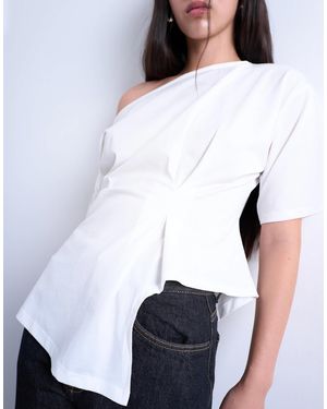 TOPSHOP Off Shoulder Asymmetric Top With Cinch Detail - White