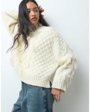 ASOS Funnel Neck Wool Blend Tassel Sweater - White