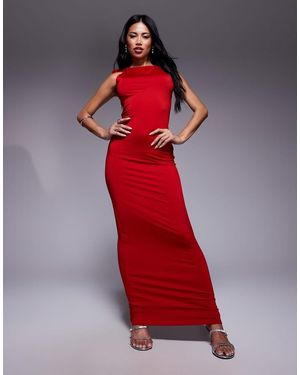 Aria Cove Vestido Largo Ceñido Y Ajustado Con Detalle De Lazada En El Hombro Y Diseño De Doble Capa De - Rojo