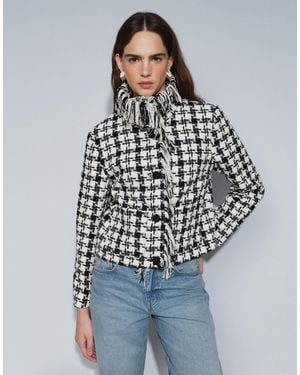 ASOS Tailored Houndstooth Boucle Fringe Jacket - Blue