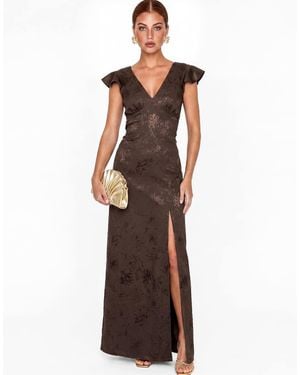 Maya Floral Jacquard Tie-Back Satin Maxi Dress - Brown
