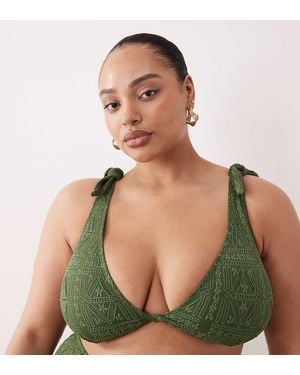 ASOS Asos Design Curve Kyle Broderie Twist Front Crop Bikini Top - Green