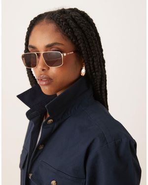 Lu Goldie Billie Rectangle Aviator Sunglasses - Black
