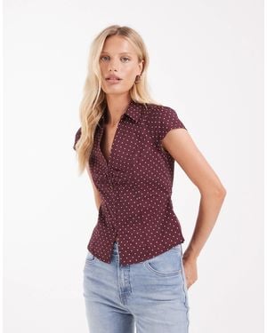 Hollister Fitted Short Sleeve Hook And Eye Shirt - Purple