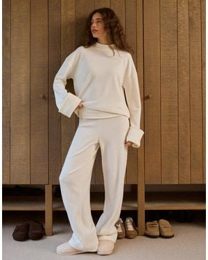 4th & Reckless Ribbed Foldover Waist Wide Leg Trouser Co-ord - Natural