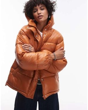 TOPSHOP Hooded Mid Puffer Jacket - Orange