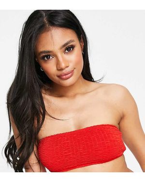 Missguided Top De Bikini Palabra De Honor De Efecto Arrugado Mix & Match De - Rojo