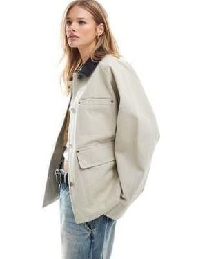 Pull&Bear Cord Collar Worker Jacket - Natural