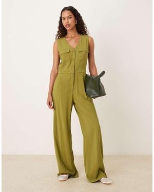 Mango Sleeveless Button Through Jumpsuit - Green