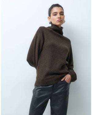 Gina Tricot Funnel Neck Knitted Wool Alpaca Mix Sweater - Grey