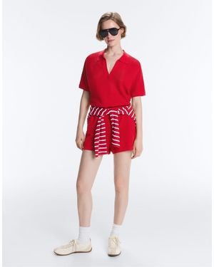 Oysho Cotton Open Knit Shorts - Red