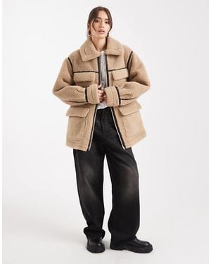 ASOS Teddy Outer Mid-length Jacket - Natural