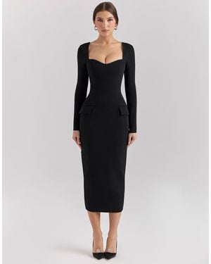 House Of Cb Ella Stretch Crepe Long Sleeve Midi Dress - Black