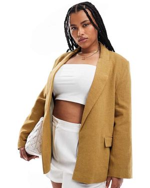 ASOS Asos Design Curve Relaxed Blazer With Linen - Marrone