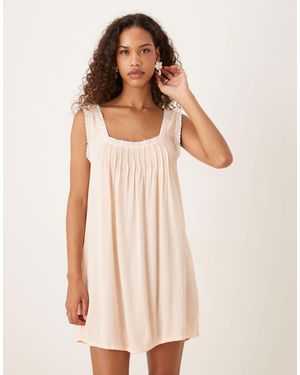 Motel Musta Box Pleat Mini Babydoll Smock Dress - Natural