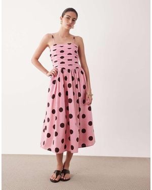 Nobody's Child Felicity Cotton Cami Pleated Bust Midi Dress - Pink